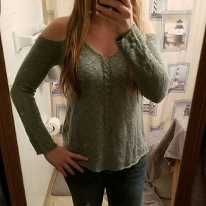 Cold shoulder green sweater